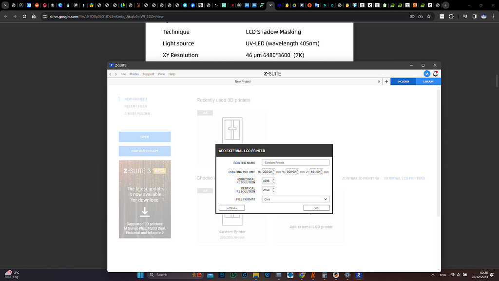 Cannot enter x resolution of 3D printer over 4096 Support